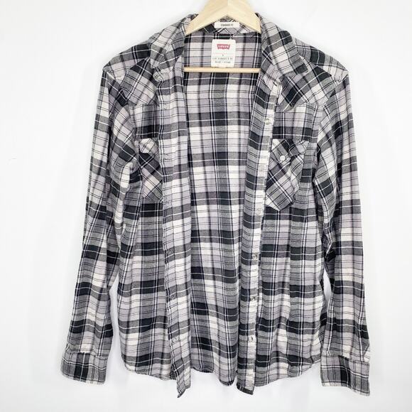 Levi's Grey White Plaid Standard Fit Button Up Shirt Men's Size Small S - Picture 1 of 8